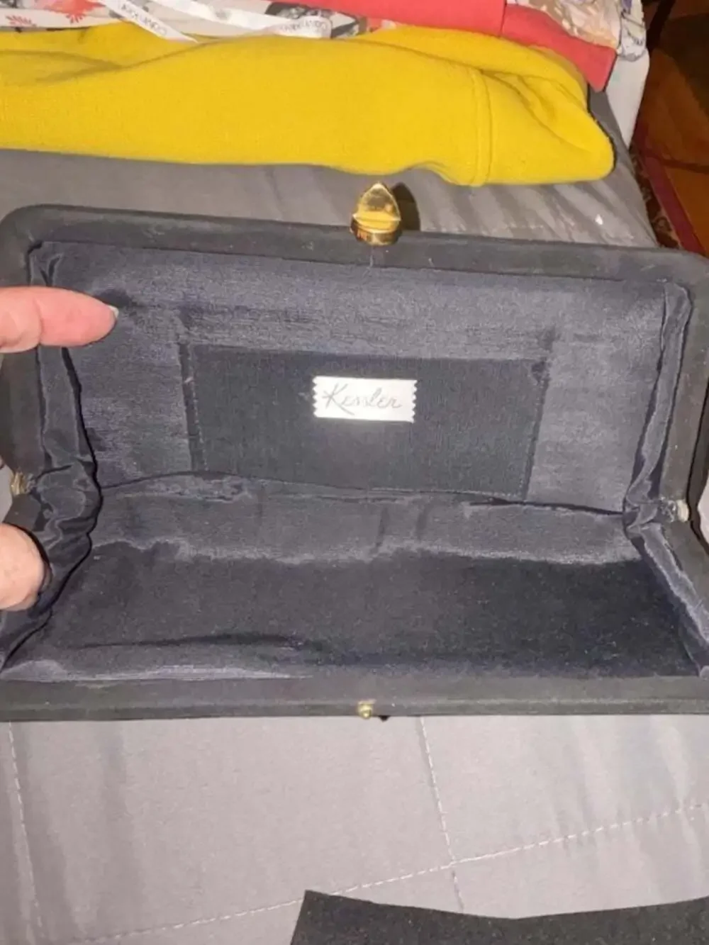 Vintage Kessler Black Suede Evening Clutch Purse with Gold-Tone Clasp